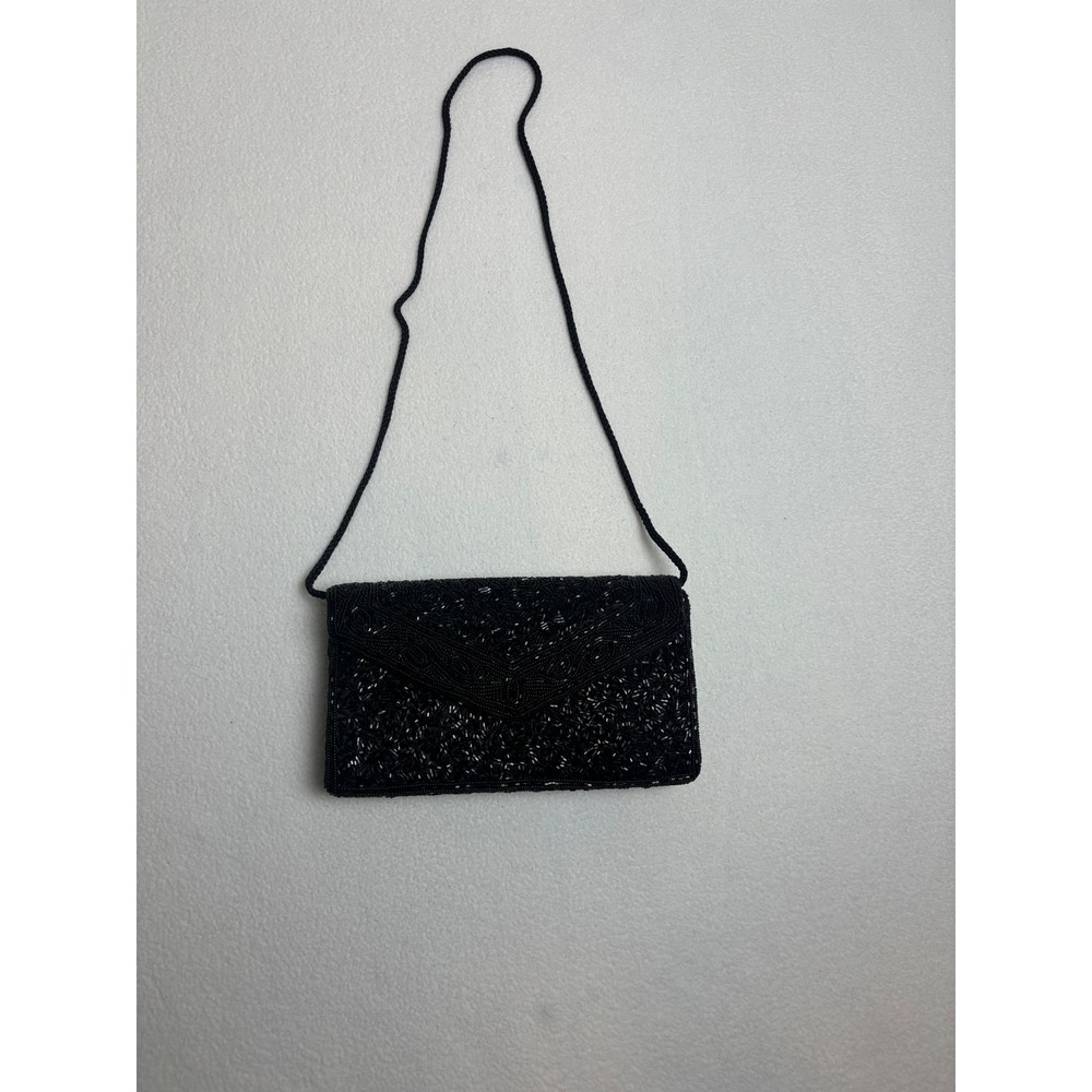Vintage Black‎ Beaded Clutch Purse Evening Formal Wedding Bag Carole M Crossbody